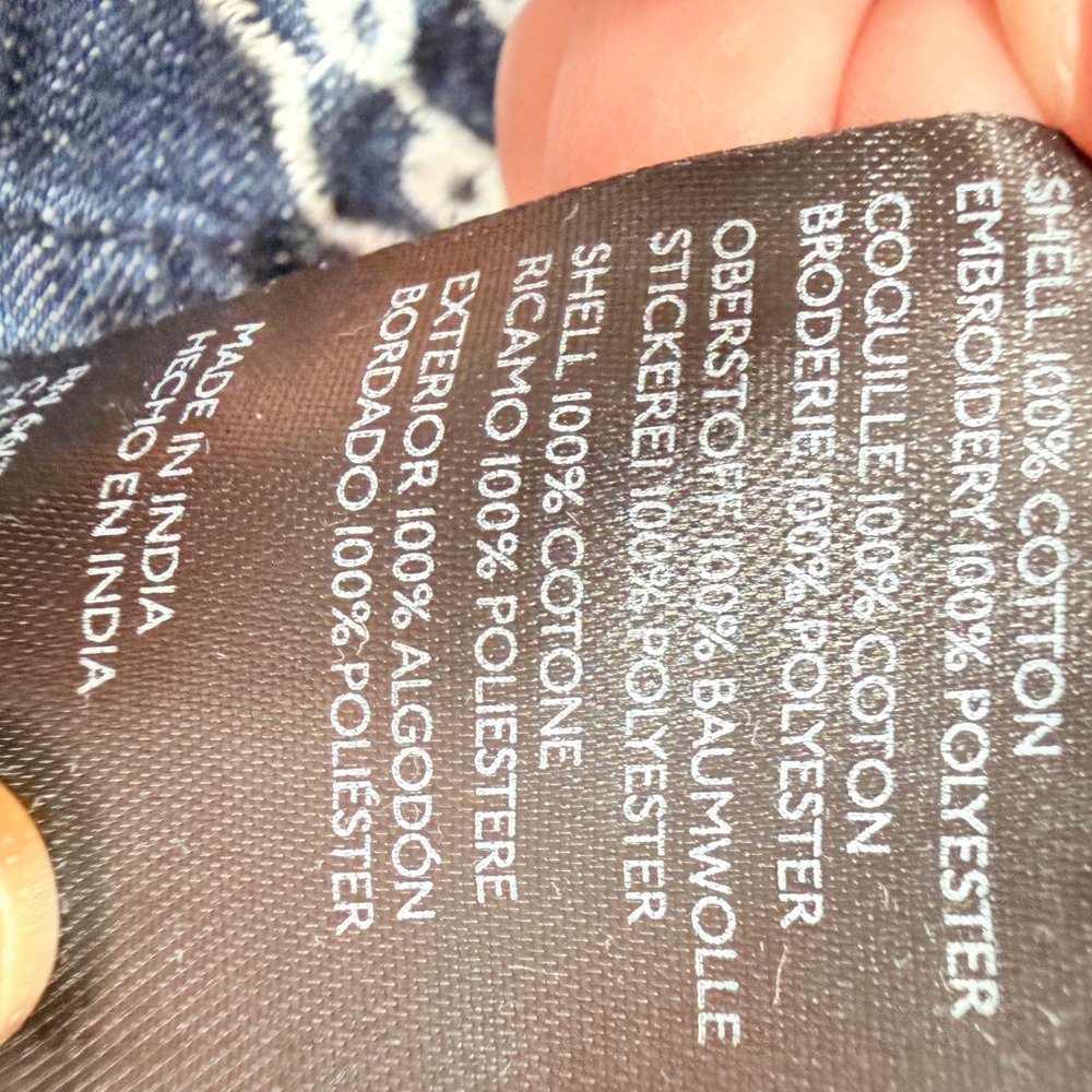Maeve Anthropologie Denim Shirt M/L Blue Floral Cottagecore Boho Rustic Peasant - Picture 8 of 9